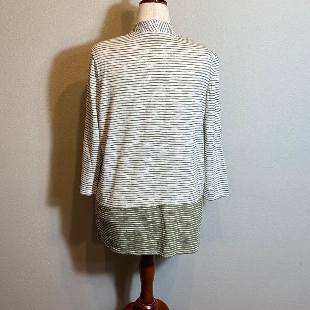 Chico's cardigan green & white striped lightweight cotton open front  Sz 2 US L - Picture 5 of 8